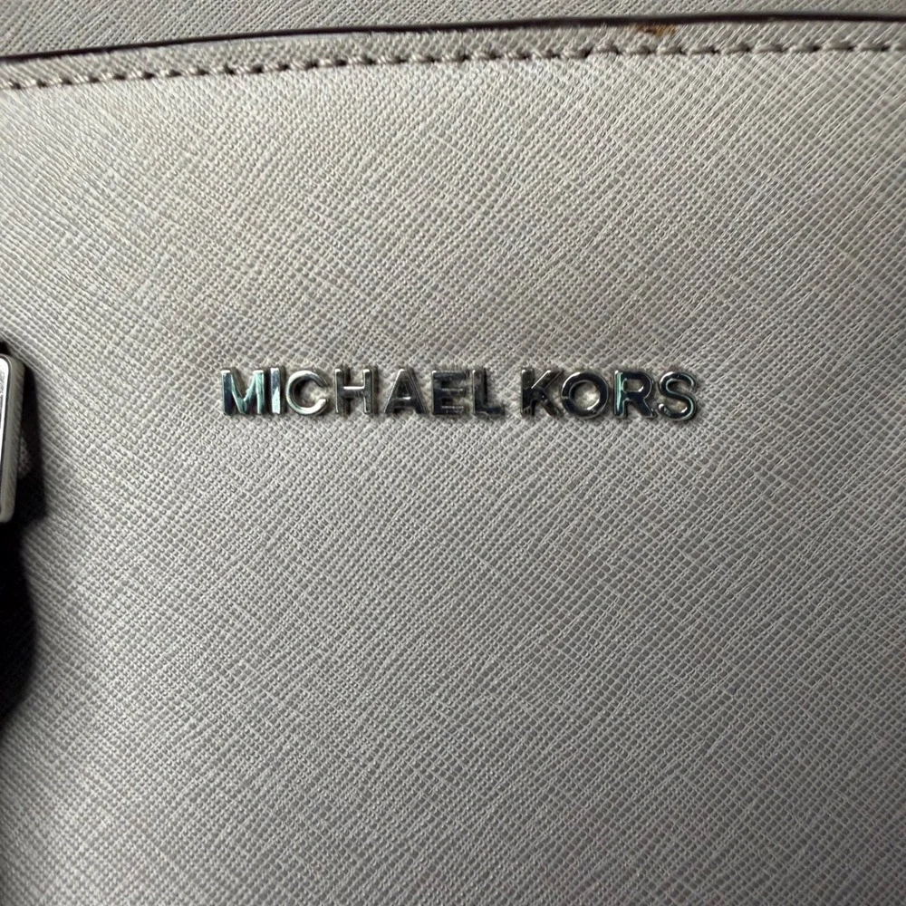Michael Kors Selma Satchel Women Grey Saffiano Leather Professional Chic Large‎